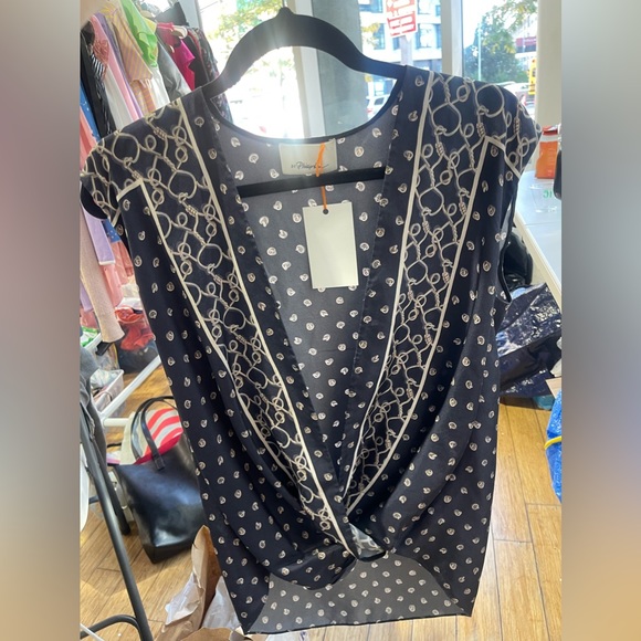 3.1 Phillip Lim Navy Silk Crossover Tank with Chainlink Print - Picture 3 of 4